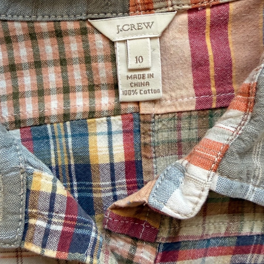VTG J. Crew Patchwork madras LS Button Up size 10… - image 3